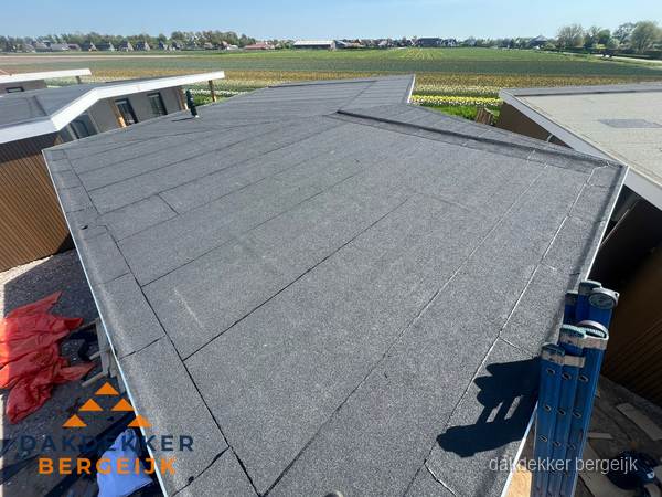 Nieuw bitumen plat dak met uitzicht over landschap in Bergeijk Nieuw bitumen plat dak met uitzicht over landschap in Bergeijk